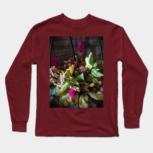 Picturesque colorful bouquet of flowers in decorative green basket Long Sleeve T-Shirt
